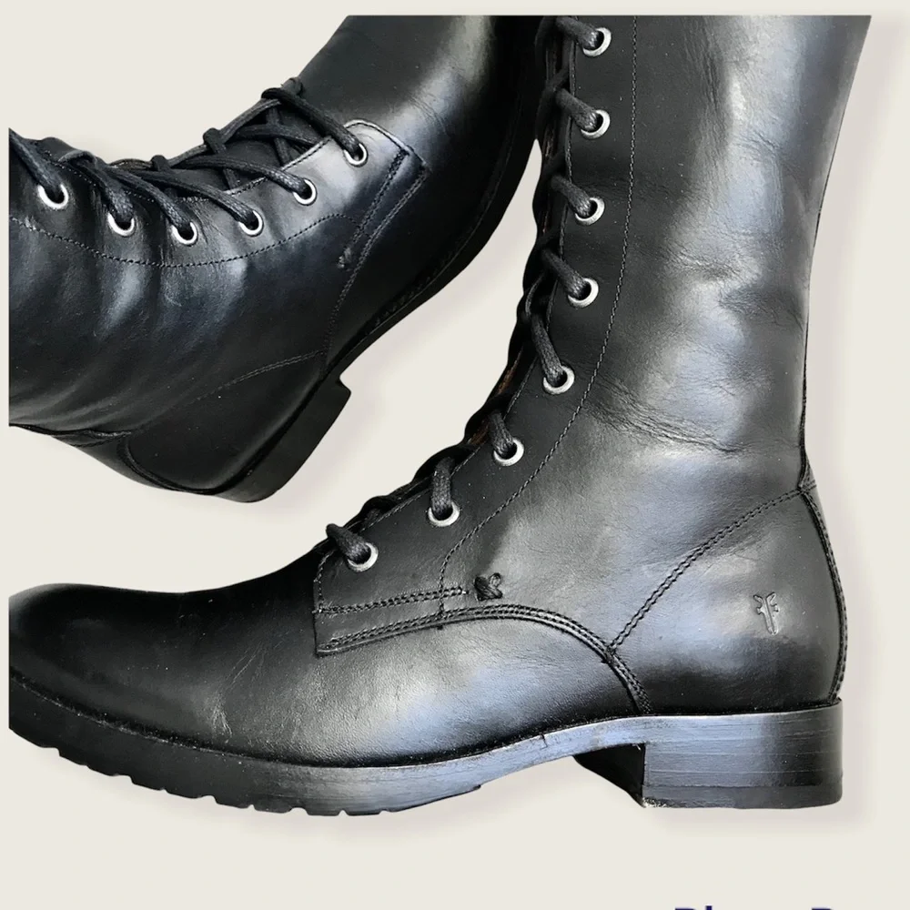 Frye | Shoes | Frye Melissa Tall Black Genuine Leather Laceup Knee High ...